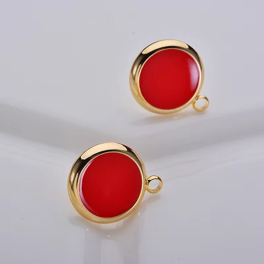 GPS03G Red Round Stud ( 2 pc ) 18k Gold