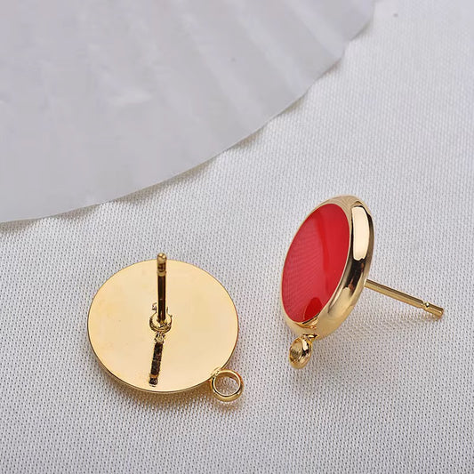 GPS03G Red Round Stud ( 2 pc ) 18k Gold