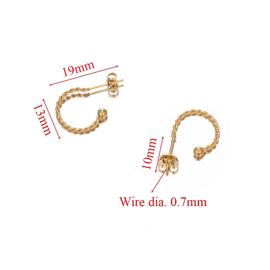 SS 3160 Twisted C wire Stud 18k gold PVD 316 stainless steel ( 2 pc ) Anti tarnish