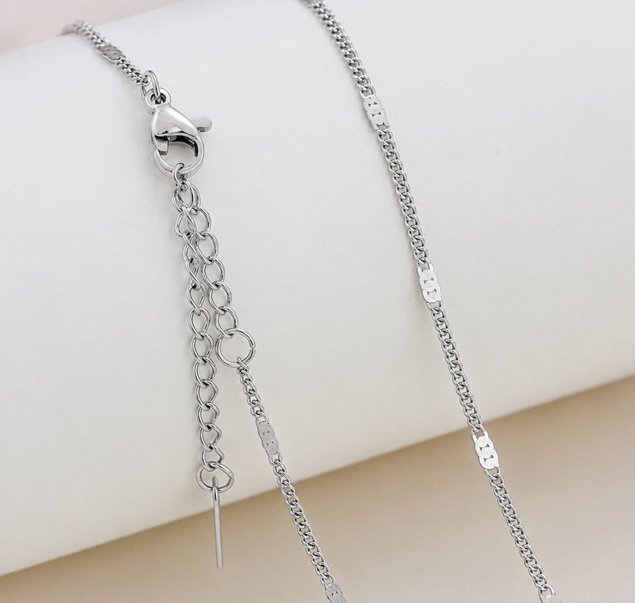 RCS04 Curb Pressed Ready made chain with extension ( 1 pc ) Silver PVD