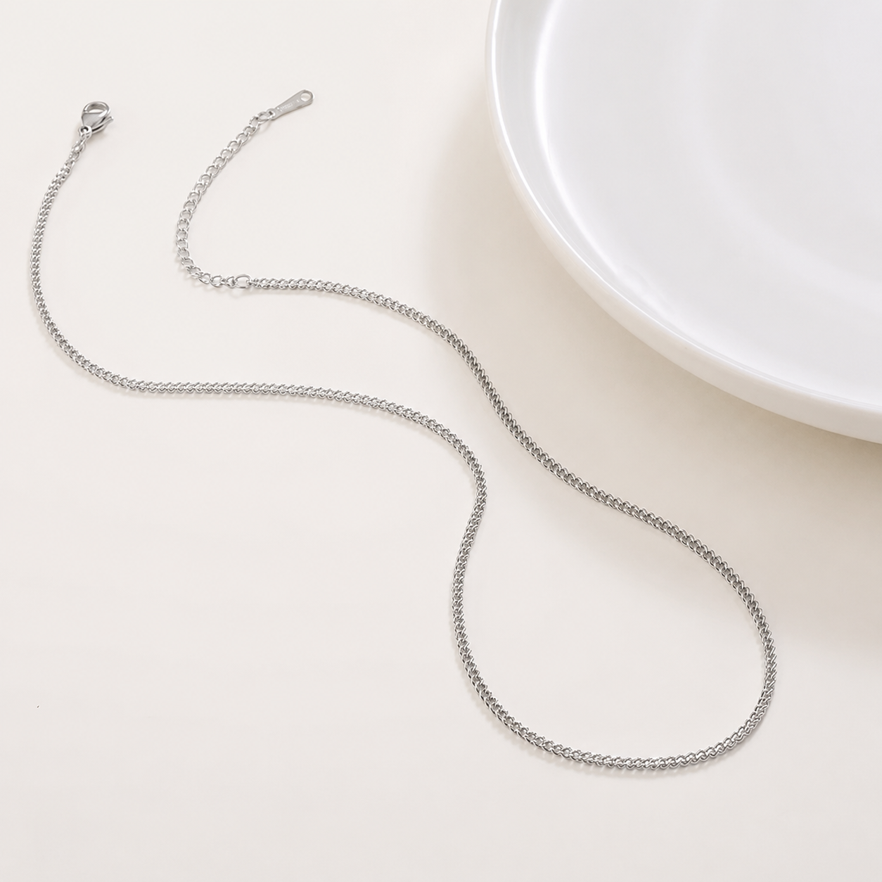 RCS27 Pressed Snake Style Ready made chain with extension (1 pc ) silver PVD