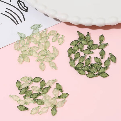AB10B Transparent Small Dark Green Leaf Acrylic bead ( 1 pc )
