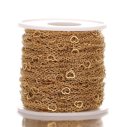 DIYS41 Heart link chain 18k gold PVD plated 316 Stainless steel ( 1 feet ) Anti tarnish