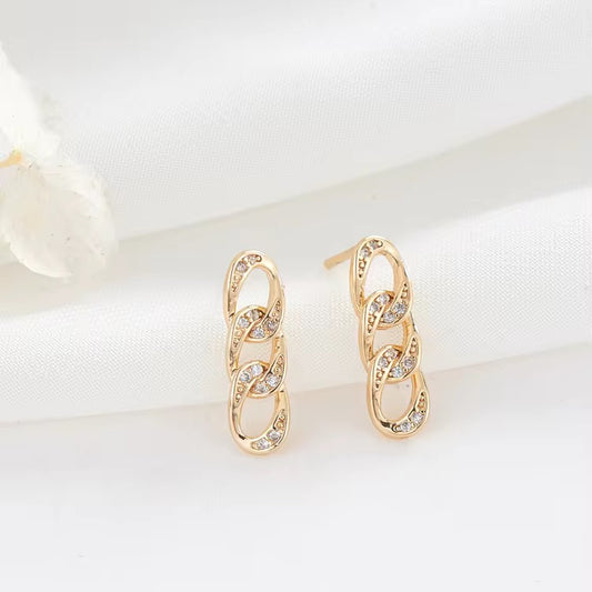 CZ 2330 Cuban chain Zircon stud 18k gold plated ( 2 pc ) - anti tarnish