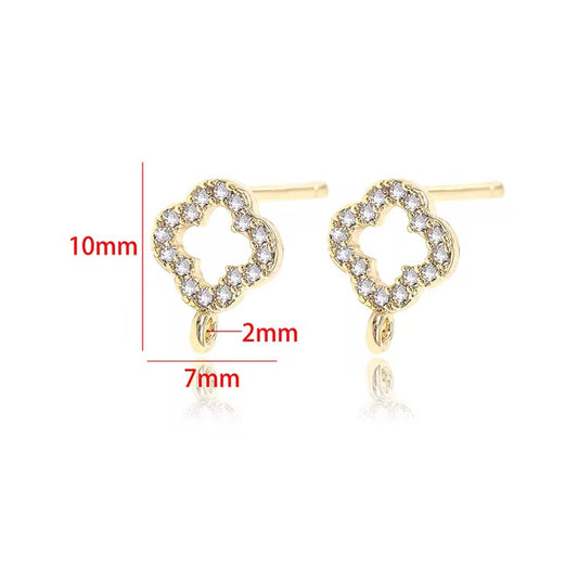 CZ 2332 Clover Zircon stud 18k gold plated ( 2 pc ) anti tarnish