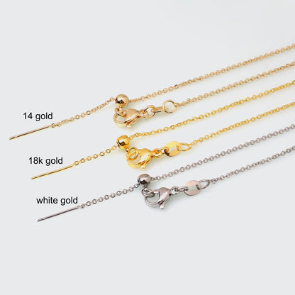 RC 26 White Gold plated ( silver ) dainty ready chain with needle ( 1 pc ) Anti tarnish