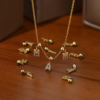 GP 2343 tiny zircon Alphabets 14k gold plated charm with bead connector ( 1 pc ) - anti tarnish