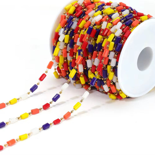 CN 393 Colourful Cylinder bead chain 18k gold PVD 316 Stainless steel chain ( 1 Feet ) Anti tarnish