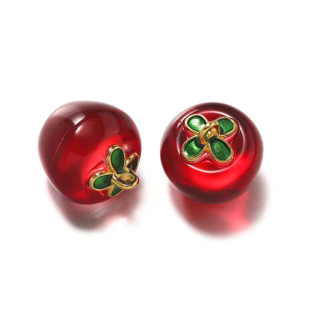 GB01B Red Apple Crystal glass charm ( 1 pc ) Lampwork Bead