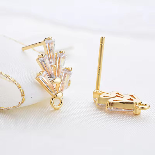 SS 3168 Zircon crystal gold plated hooks ( 2 pc ) Anti tarnish