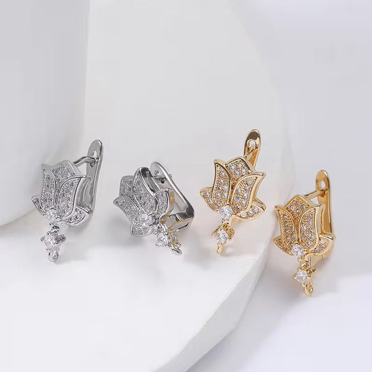 SS 3169 Lotus Zircon crystal 18k gold plated hooks ( 2 pc ) Anti tarnish