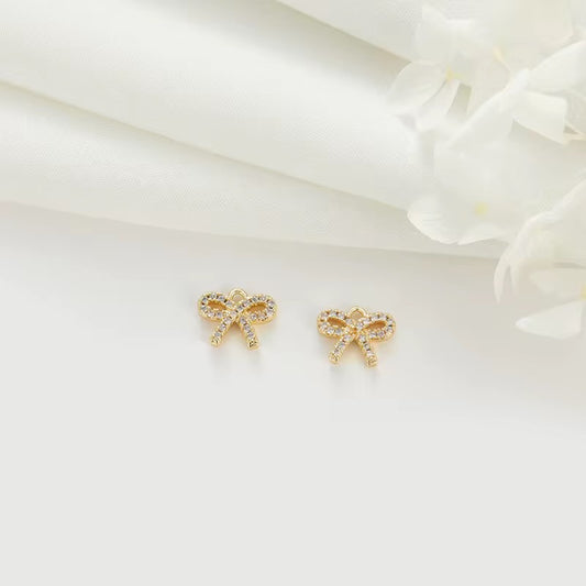 SS 2973 Bow Zircon Charm 18k Gold plated ( 1 pc ) Anti tarnish ( 6:8 mm )