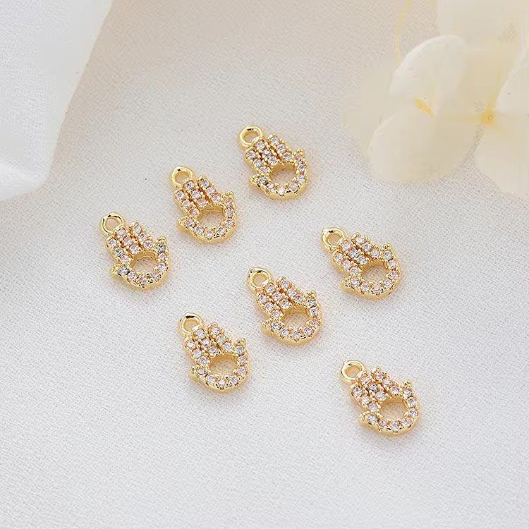 SS 2974 Hamsa Hand Zircon Charm 18k Gold plated ( 1 pc ) Anti tarnish ( 6:8 mm )