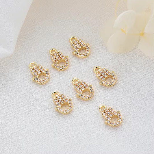 SS 2974 Hamsa Hand Zircon Charm 18k Gold plated ( 1 pc ) Anti tarnish ( 6:8 mm )