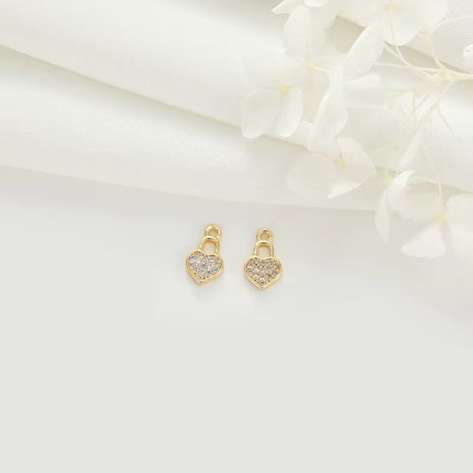 SS 2975 Tiny Heart Lock Zircon Charm 18k Gold plated ( 1 pc ) Anti tarnish ( 6 mm )