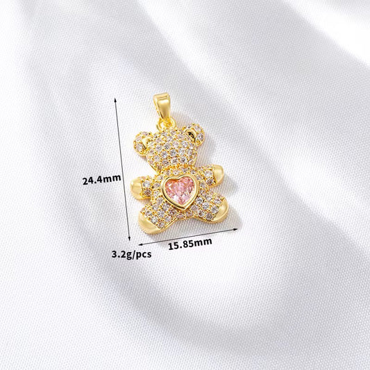 SS 2977 Teddy bear with heart Zircon Charm 18k Gold plated ( 1 pc ) Anti tarnish ( 25:16 mm )