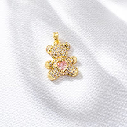 SS 2977 Teddy bear with heart Zircon Charm 18k Gold plated ( 1 pc ) Anti tarnish ( 25:16 mm )