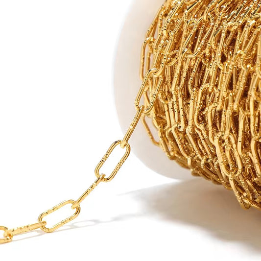 CN 313 Chunky Textured Chain 18k Gold PVD plated Stainless steel chain ( 1 feet ) Anti tarnish ( 7:17 mm )