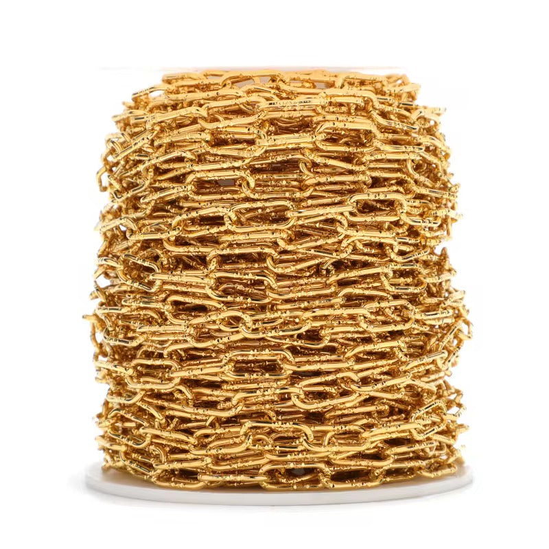 CN 313 Chunky Textured Chain 18k Gold PVD plated Stainless steel chain ( 1 feet ) Anti tarnish ( 7:17 mm )