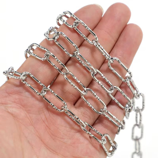 CN 314 Chunky Textured Chain Silver plated stainless steel chain ( 1 feet ) Anti tarnish ( 7:17 mm )