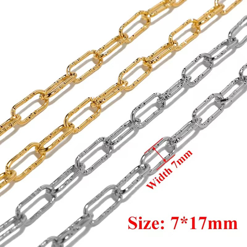 CN 314 Chunky Textured Chain Silver plated stainless steel chain ( 1 feet ) Anti tarnish ( 7:17 mm )