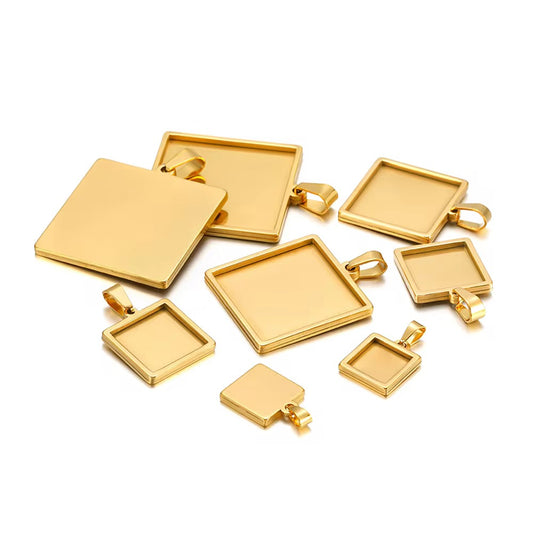 SS 3175 Square Bezel 18k gold PVD plated 316 Stainless steel ( 1 pc ) Anti tarnish ( 15 mm )