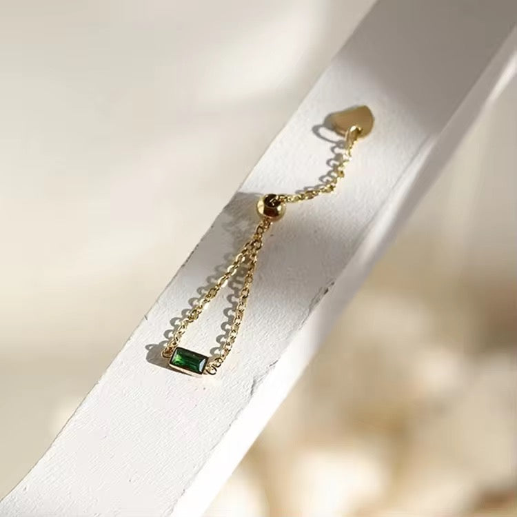 SS 64 Green Zircon Chain Ring - 18k stainless steel - Anti tarnish - Wholesale