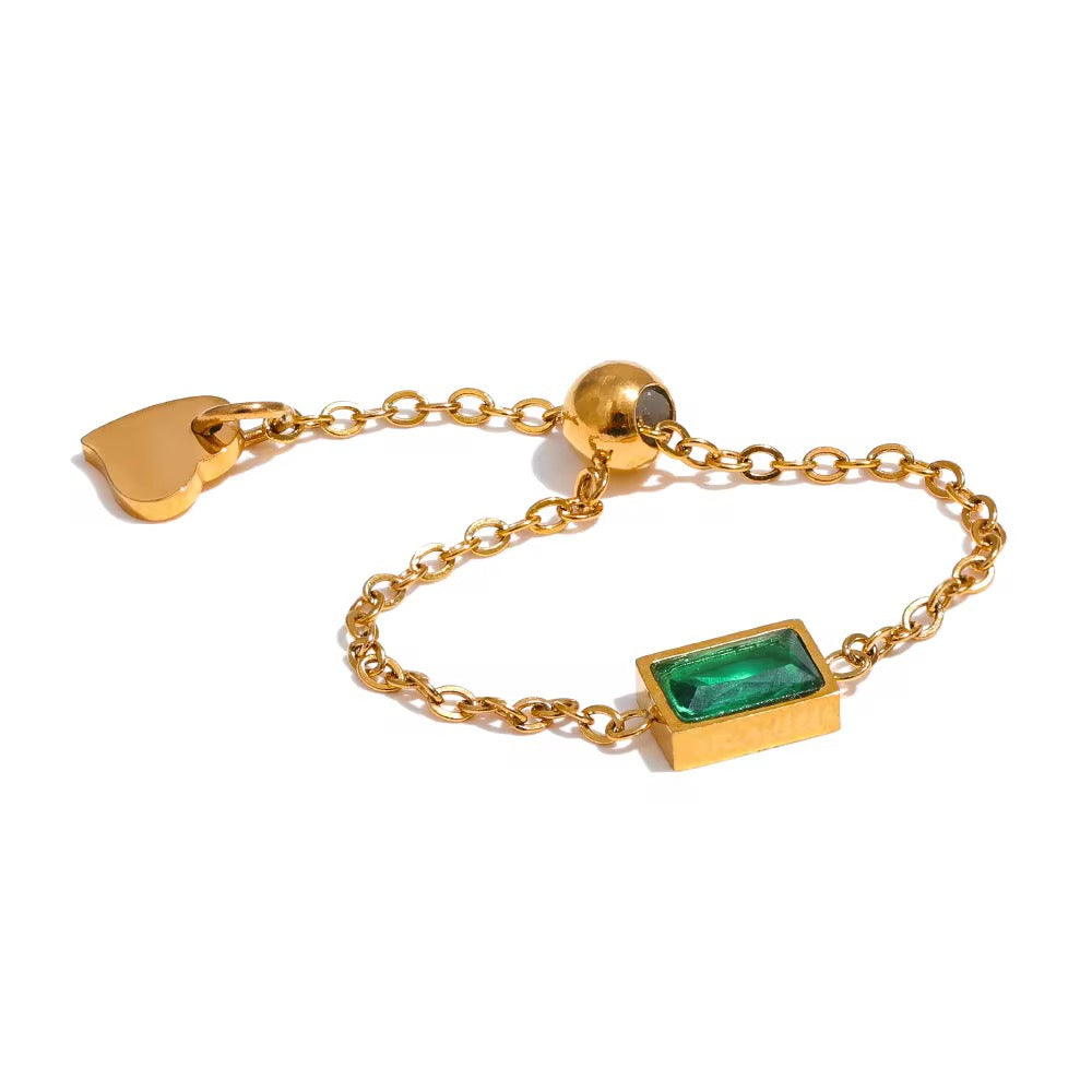 SS 64 Green Zircon Chain Ring - 18k stainless steel - Anti tarnish - Wholesale