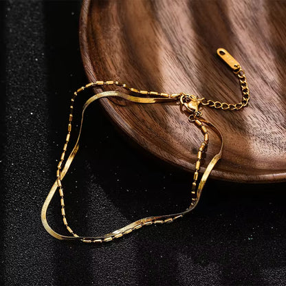 BSJ13B Seed bead double layer minimalistic bracelet - 18k gold PVD plated 316 stainless steel - Anti tarnish