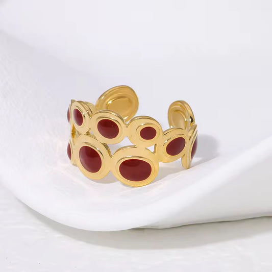 RSJ01D Retro Geometric ring adjustable - 18k gold PVD plated 316 stainless steel - Anti tarnish