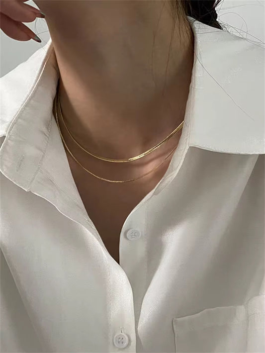 NSJ02C Double layer snake necklace- 18k gold pvd plated stainless steel - Anti tarnish