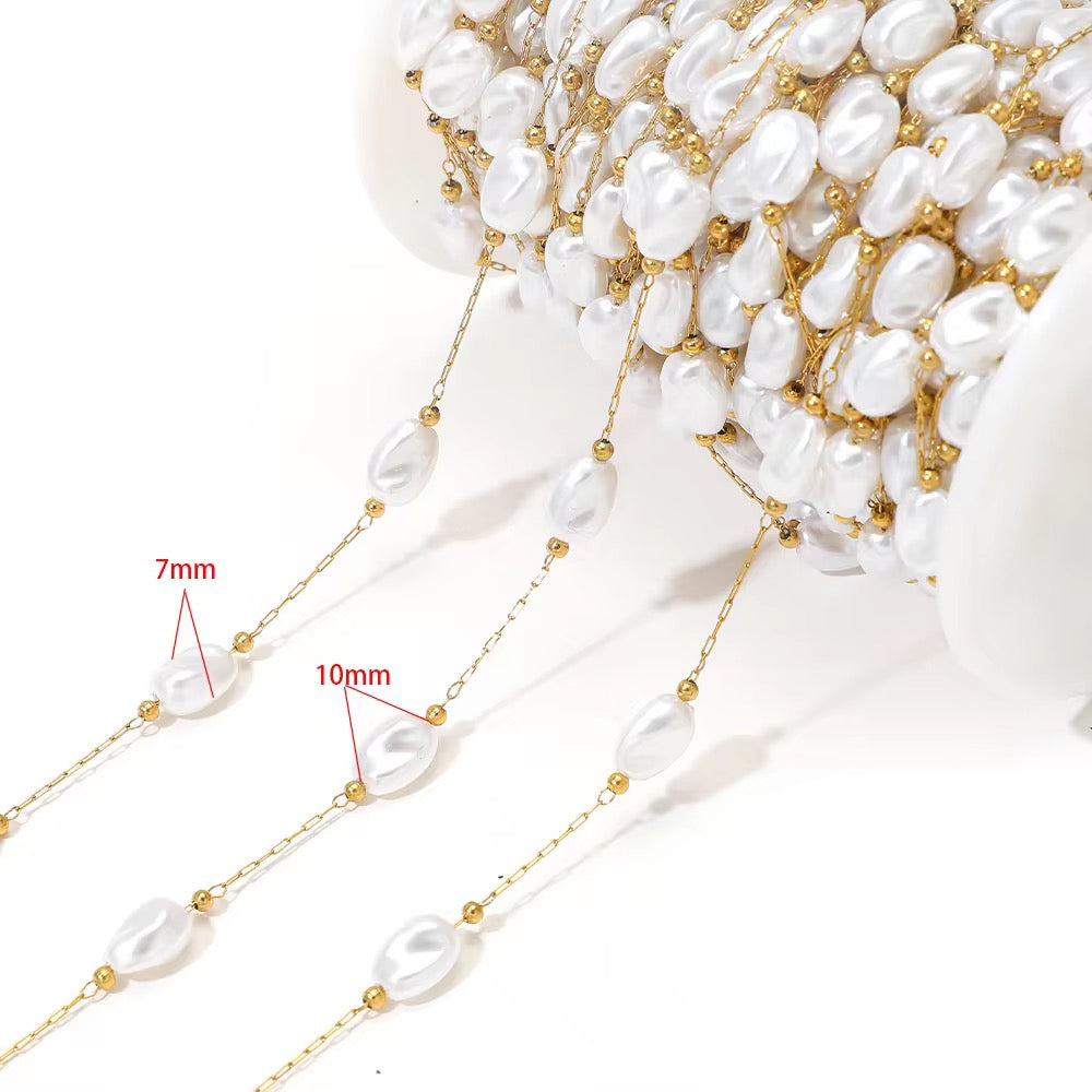 CN 397 Pearl shell link chain 18k gold PVD 316 Stainless steel chain ( 1 Feet ) Anti tarnish