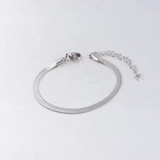 BSJ01C Flat snake chain Steel PVD Plated  316 stainless steel bracelet( 1 pc ) with extension - anti tarnish