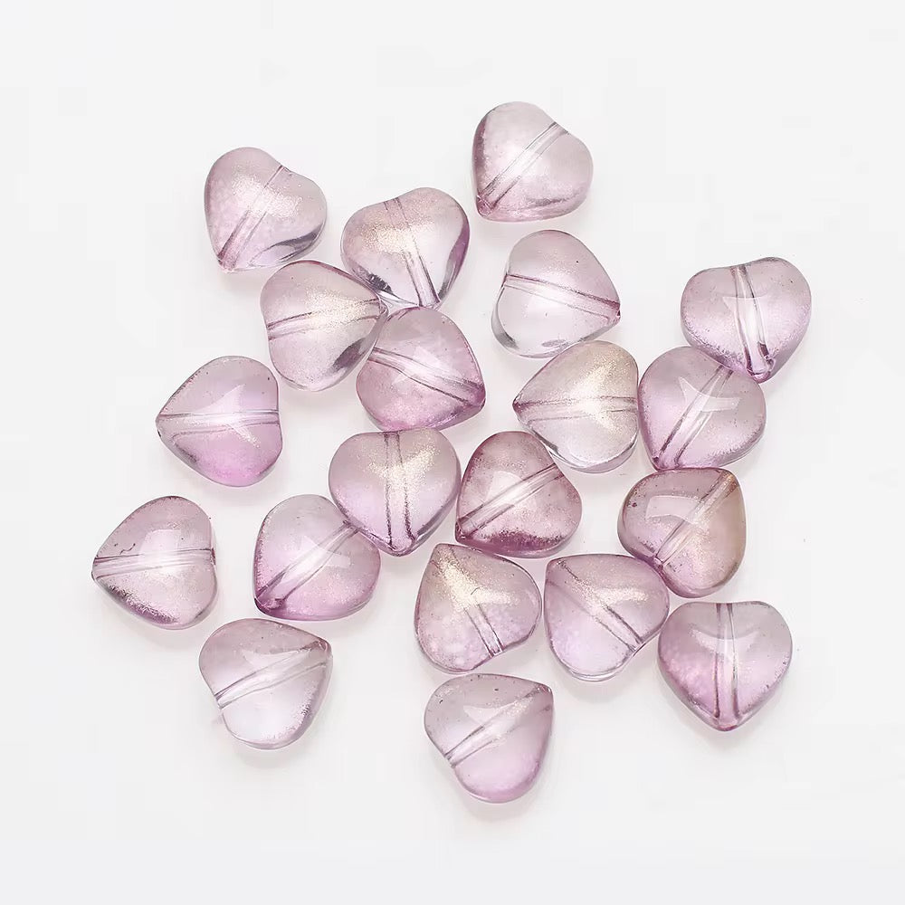 GB28 Glittery Heart Crystal glass beads ( 1 pc )