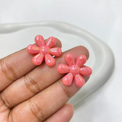 AB33 Uv plated shiny irrediscent Acrylic flower bead (1PC)