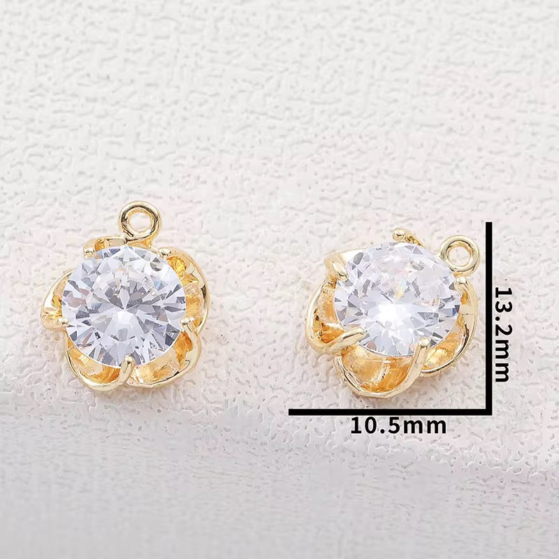 SS 04 (b) Floral Zircon Charm 14k gold plated ( 1 pc ) Anti tarnish
