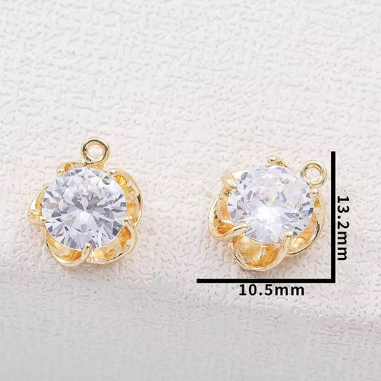 SS 04 (b) Floral Zircon Charm 14k gold plated ( 1 pc ) Anti tarnish