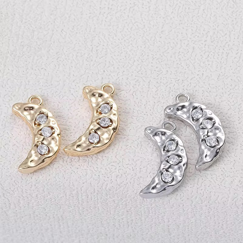 GPC 11 N Moon Zircon Charm 14k gold plated ( 1 pc ) Anti tarnish ( 17*6 mm )
