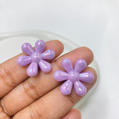 AB33 Uv plated shiny irrediscent Acrylic flower bead (1PC)