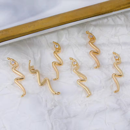 GPC 11 O Wavy Connector Zircon Charm 14k gold plated ( 1 pc ) Anti tarnish ( 21*6mm )