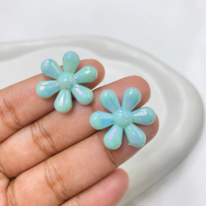 AB33 Uv plated shiny irrediscent Acrylic flower bead (1PC)