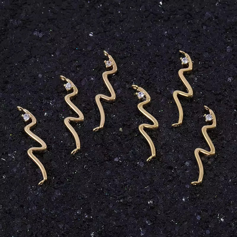 GPC 11 O Wavy Connector Zircon Charm 14k gold plated ( 1 pc ) Anti tarnish ( 21*6mm )