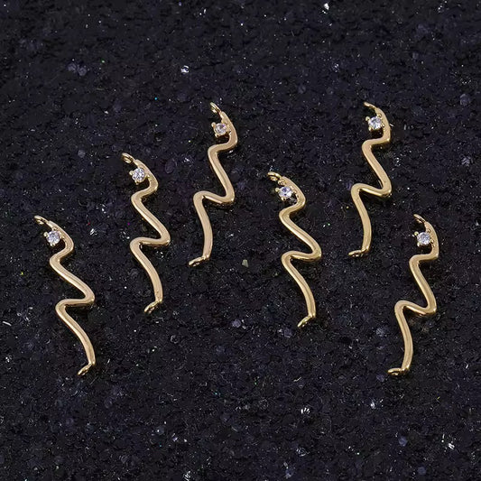 SS 06 (b) Wavy Connector Zircon Charm 14k gold plated ( 1 pc ) Anti tarnish ( 21*6mm )