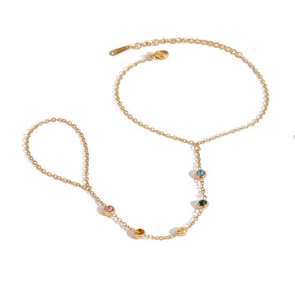 BSJ12D Dainty Colourful Zircon bracelet with ring - 18k gold PVD plated 316 stainless steel - Anti tarnish