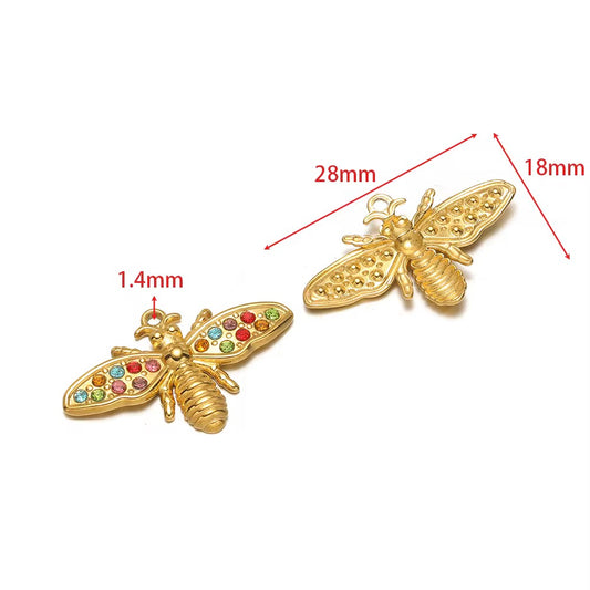 SS 2992 Bee Colourful Zircon Charm 18K Gold PVD plated stainless steel ( 1 piece ) Anti tarnish ( 28:18 mm )