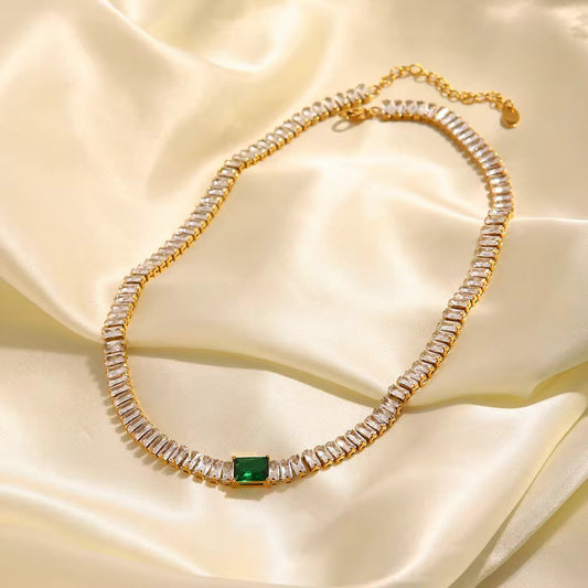 SS 134 Emerald Zircon Necklace - 18k stainless steel - Anti tarnish - premium wear - Wholesale