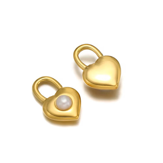 SS 3015 Pearl Heart Lock Charm 18K Gold PVD plated stainless steel ( 1 piece ) Anti tarnish ( 13:7 mm )