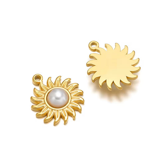 SS 3016 Sun pearl Charm 18K Gold PVD plated stainless steel ( 1 piece ) Anti tarnish ( 16 mm )