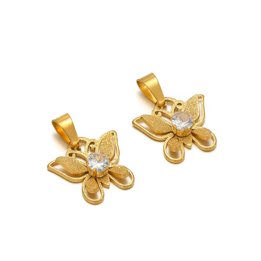 SS 3018 Butterfly Zircon Charm 18K Gold PVD plated stainless steel ( 1 piece ) Anti tarnish ( 13:17 mm )