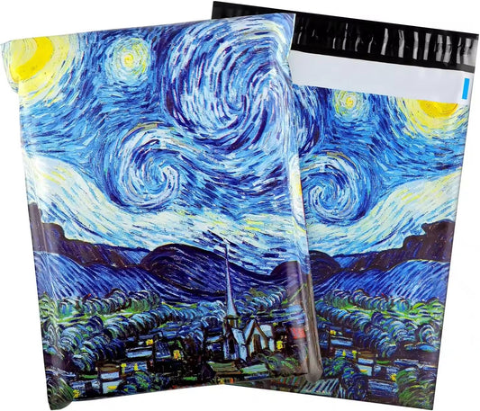 Van Gogh starry night Poly Mailer Bag -  Waterproof & Double Sided - Designer Premium Packaging ( 10:13 inch )